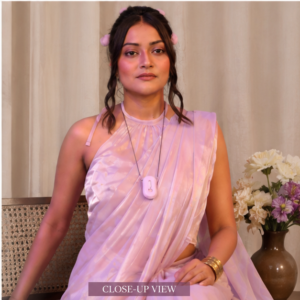 Blush Pink Satin Draped Ready-to-Wear Saree