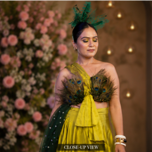 Lime Green Statement Feather Crop Top & Draped Skirt Set