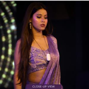 Lavender Satin Drape Saree Set with Embellished Crop Top
